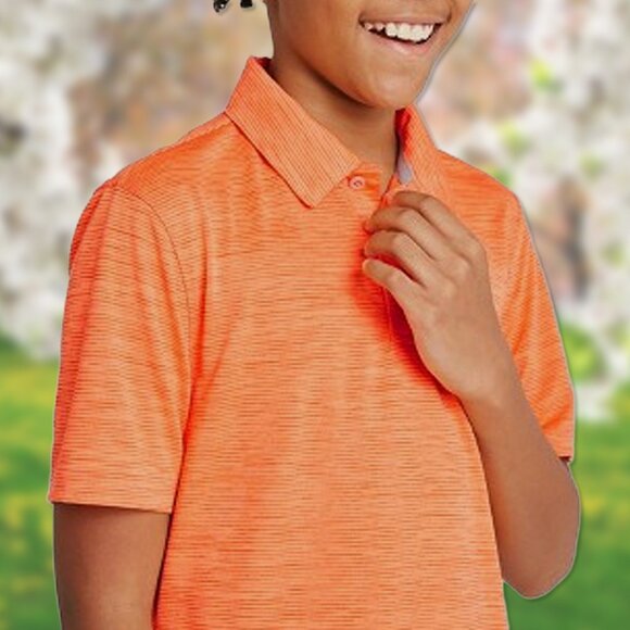 NWT Orange Striped Golf Polo Shirt - Boys Size L (12/14) - All in Motion T-Shirt - Picture 2 of 3